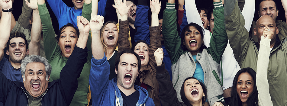 Crowd of sports fans cheering