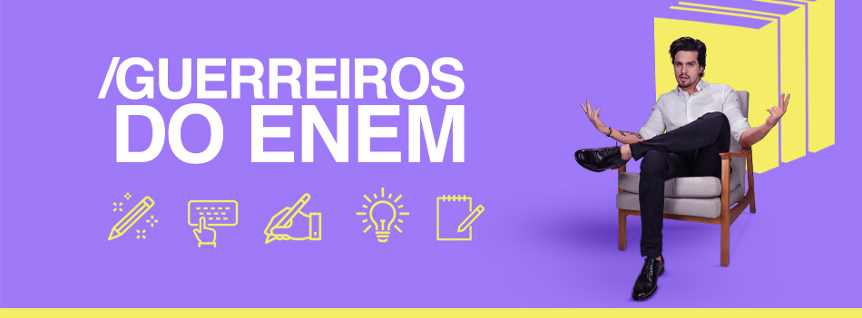 Luan Santana sentado em uma poltrona de braços abertos e o texto Guerreiros do Enem