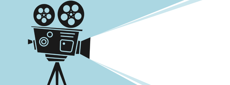 Detailed silhouette of vintage cinema projector or camcorder on a tripod. Cinema background. Old film projector with place for your text. Movie festival template for banner, flyer, poster or tickets